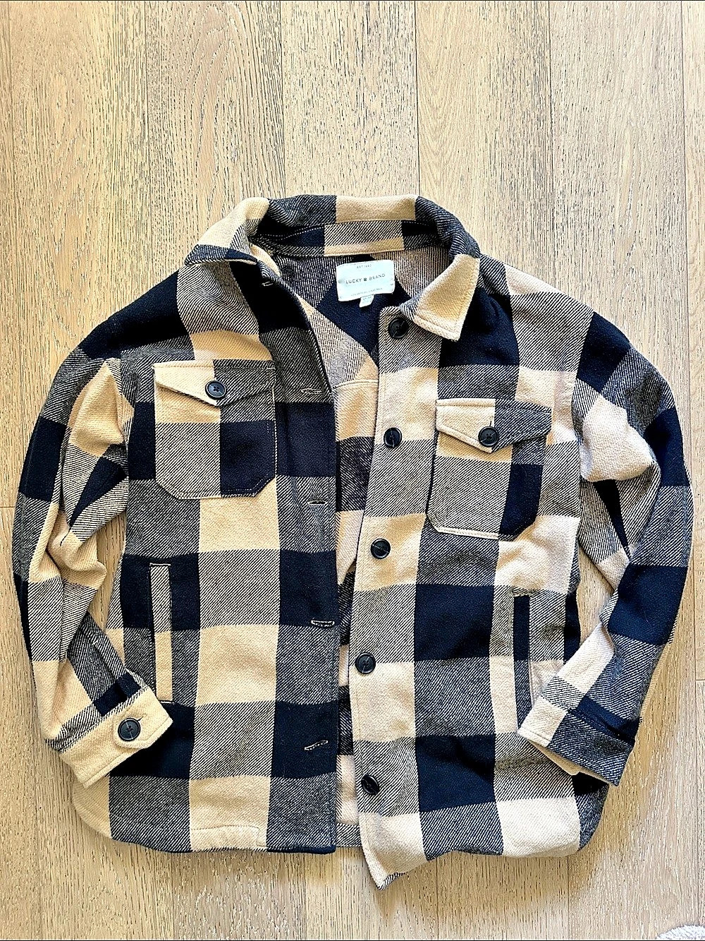 Lucky Brand Buffalo Plaid Shirt Jacket Black & Beige XS/P
